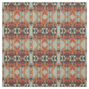 Tecido Padrão Mosaico Tribal Nativo Laranja Vermelho Marr