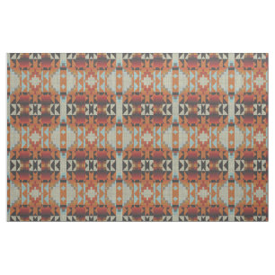 Tecido Padrão Mosaico Tribal Nativo Laranja Vermelho Marr