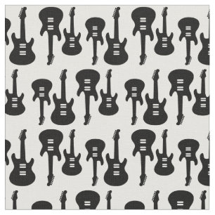 Tecido Padrão Musical de Guitarras Elétricas Pretas e B