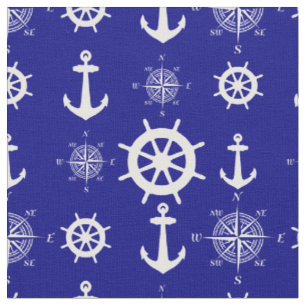 Tecido Padrão náutico azul Marinho
