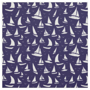 Tecido Padrão Náutico Branco Azul de Barcos Marinhos