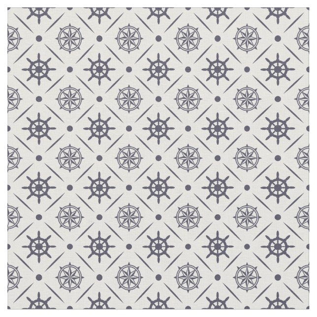 Tecido Padrão náutico com roda de vela e bússola (Detalhe)