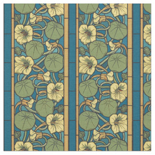 Tecido Padrão Nouveau da Flor Nasturtium Amarelo Azul