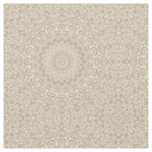 Tecido Padrão Ornamental de Mandala Bege e Branco (Detalhe)