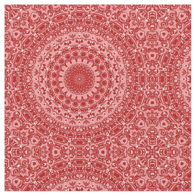 Tecido Padrão Ornamental de Mandala Vermelho e Branco (Detalhe)