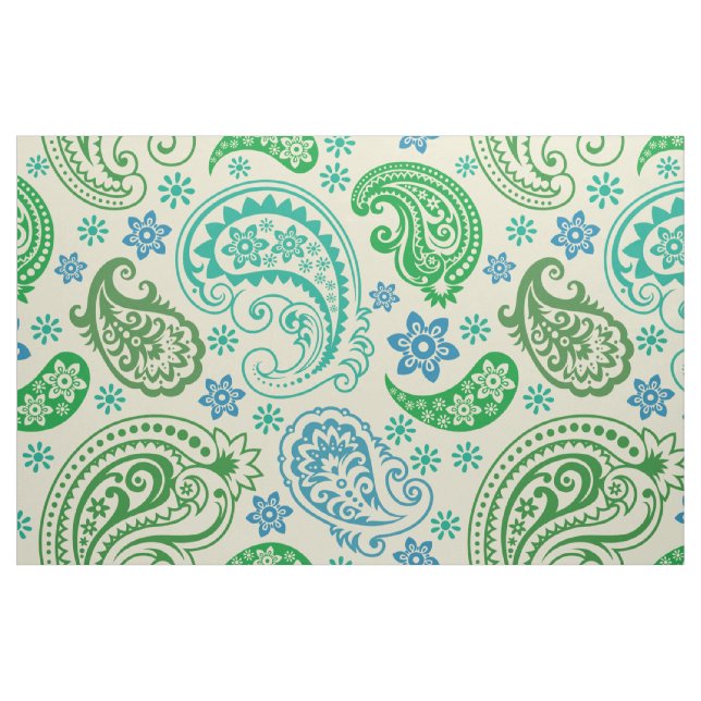 Tecido Padrão paisley da Vintage dos tons verdes e azuis (Fat Quarter)