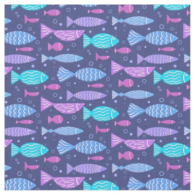 Tecido Padrão plano de boho sem costura com peixes de rab (Detalhe)