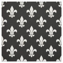 Tecido Padrão Preto, Flor Branco De Lis