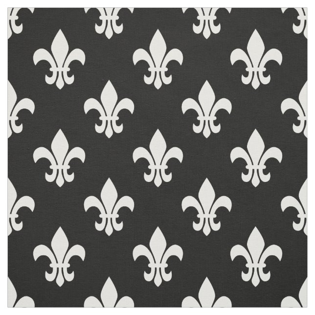 Tecido Padrão Preto, Flor Branco De Lis (Modelo)