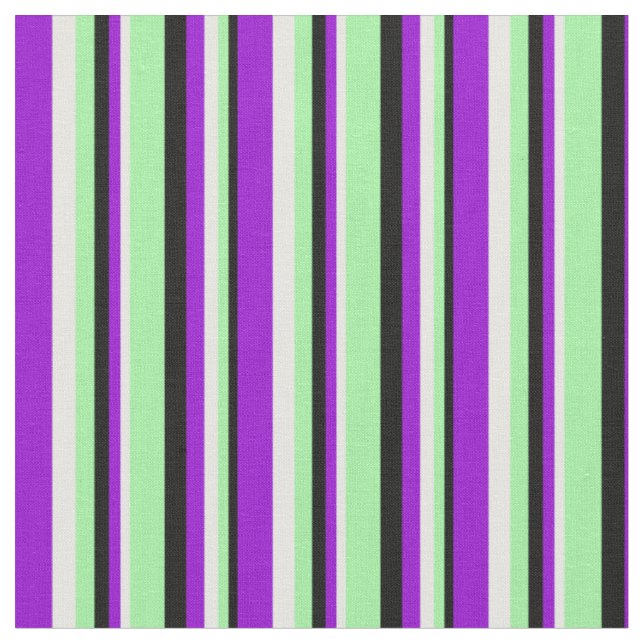 Tecido Padrão Preto, Verde, Creme de Casa e Violeta Escur (Detalhe)