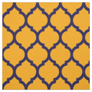 Tecido Padrão Quatrefoil Marroquino Laranja Azul Incrível