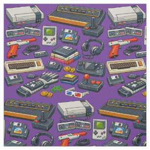 Tecido Padrão Retro de Acessórios de Video Game dos Anos