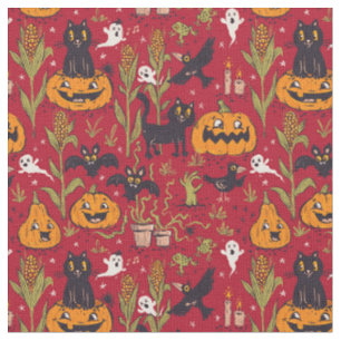 Tecido Padrão retrô de Halloween em estilo de desenho ani