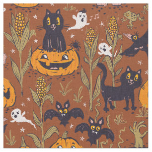 Tecido Padrão retrô de Halloween em estilo vintage.