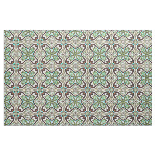 Tecido Padrão Retro Nouveau Deco Azul Turquesa Marrom