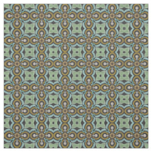 Tecido Padrão Retro Nouveau Deco em Verde Turquesa Ocre