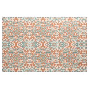 Tecido Padrão Retro Nouveau Deco Turquesa Verde Laranja