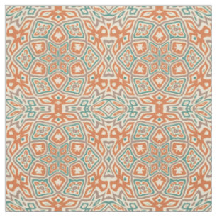 Tecido Padrão Retro Nouveau Deco Turquesa Verde Laranja