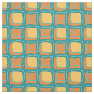 Tecido Padrão Retroativo Amarelo Turquesa Laranja