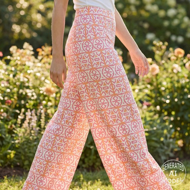 Tecido Padrão Rosa Coral Geométrico Tribal Boho Moderno (Criador carregado)