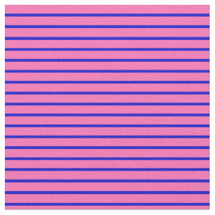Tecido Padrão rosa quente e azul riscado/alinhado
