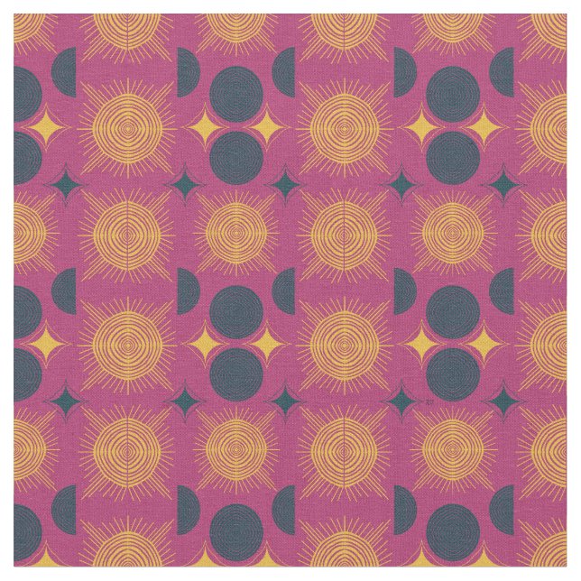 Tecido Padrão Rosa Sol Lua Celestial Boho (Detalhe)