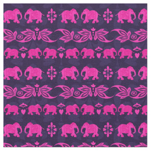 Tecido Padrão Sari Azul-Rosa-Elefante Indiano