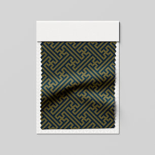 Tecido Padrão Sayagata, japonês, Dourado e Marinho azul