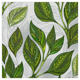 Tecido Padrão sem costura com folhas verdes de chá