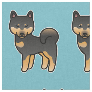 Tecido Padrão Shiba Inu Do Cartoon Preto E Tano