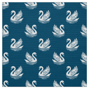 Tecido Padrão Swan 02 - Branco sobre Azul Oceânico
