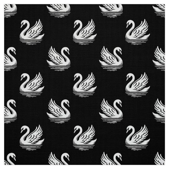 Tecido Padrão Swan 02 - Branco sobre Preto (Modelo)