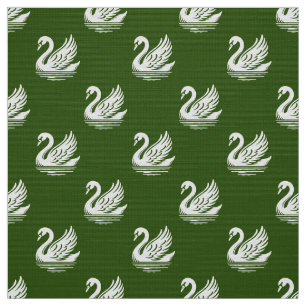 Tecido Padrão Swan - Branco sobre Floresta Verde