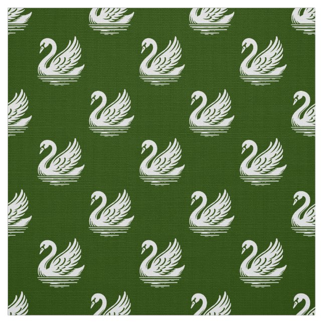 Tecido Padrão Swan - Branco sobre Floresta Verde (Modelo)