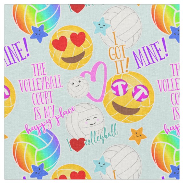 Tecido padrão tipográfico de vôlei kawaii emoji (Detalhe)