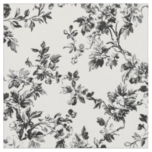 Tecido Padrão Toile de Videira Floral Preta