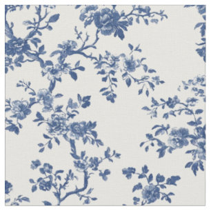 Tecido Padrão Toile Floral Antigo Azul