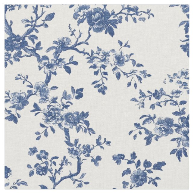 Tecido Padrão Toile Floral Antigo Azul (Detalhe)