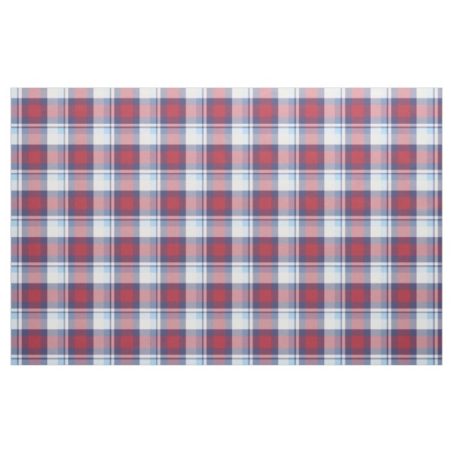 Tecido Padrão Tradicional de Tartan Azul Branco Vermelho  (Fat Quarter)