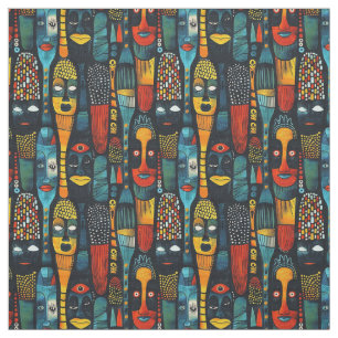 Tecido Padrão tribal africano com ídolos.