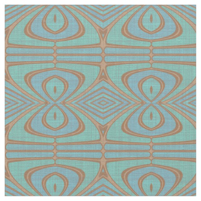 Tecido Padrão Tribal Azul Verde Taupe Castanho bege Casta (Detalhe)