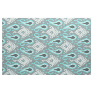 Tecido Padrão Tribal Bonito de Tendência Turquesa Ikat
