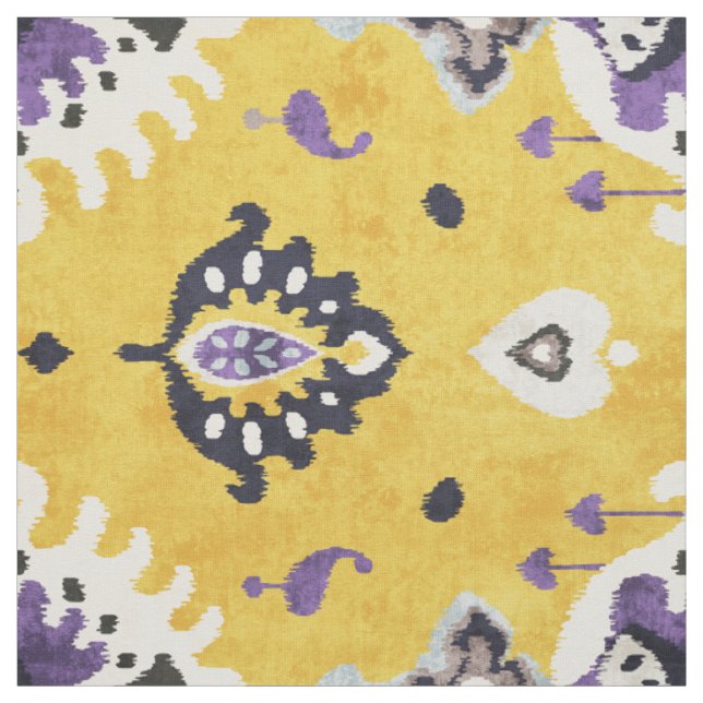 Tecido Padrão tribal de ikat amarelo-chic e roxo (Modelo)