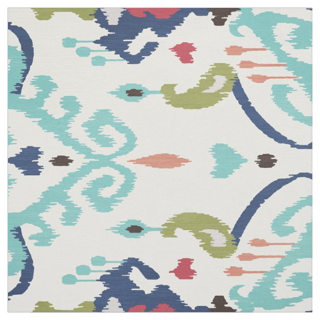 Tecido Padrão tribal de ikat branco azul-turquesa branco (Modelo)