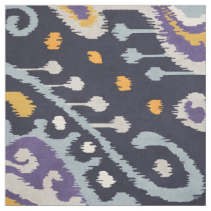 Tecido Padrão tribal de ikat preto amarelo-púrpura