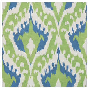 Tecido Padrão tribal de ikat verde-claro e azul-téreo