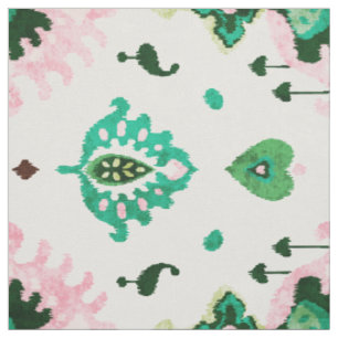 Tecido Padrão tribal de ikat verde e cor-de-rosa