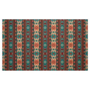 Tecido Padrão Tribal do Sudoeste Turquoise Terracotta