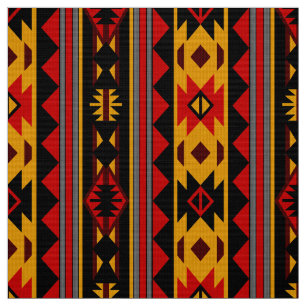 Tecido Padrão Tribal Dourado Vermelho Design do Sudoeste
