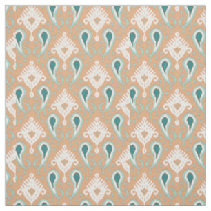 Tecido Padrão Tribal Étnico Ikat em Teal Taupe Chic Retro